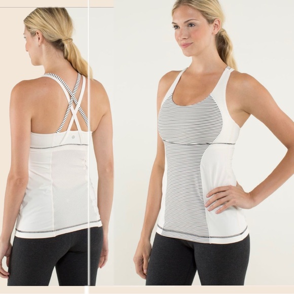 Lululemon Energy Tank sz 10 Angel wing stripe (cream /grey) - Picture 2 of 9